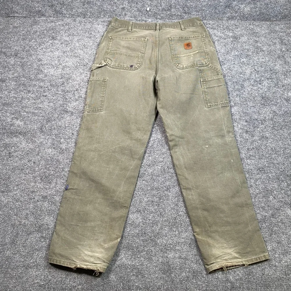 Carhartt B11-MOS Moss Green Original Dungaree Fit Carpenter Pants 33x32 Thrashed